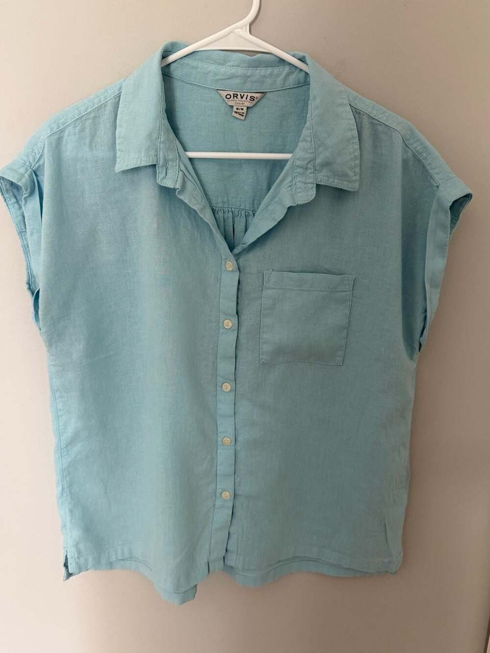 Orvis 100% linen Light Blue Short Sleeve Shirt - size medium